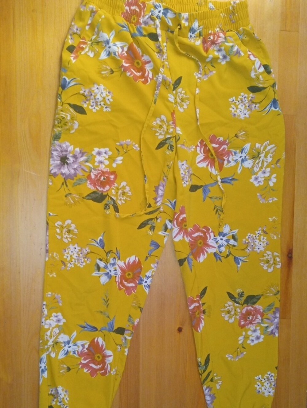 Floral Drawstring Jogger Pants in Mustard - Picture 2 of 5